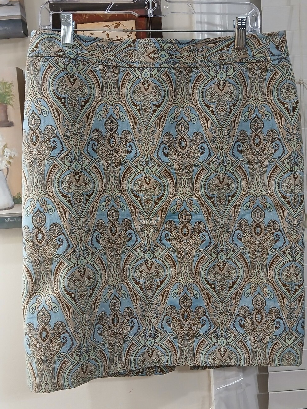 Talbots Petites 10P Blue Paisley Pencil Skirt Lined Slit Back Zip